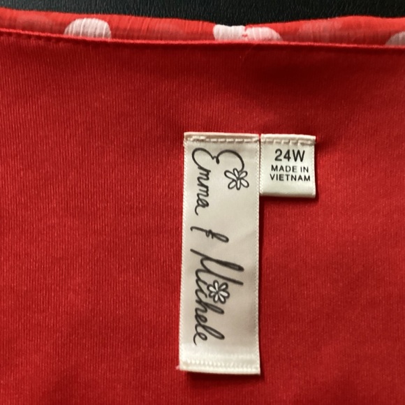 Emma Michele Womens White Polka Dot Red Dress Round Neck Sleeveless Sz 24W Midi - Picture 5 of 12